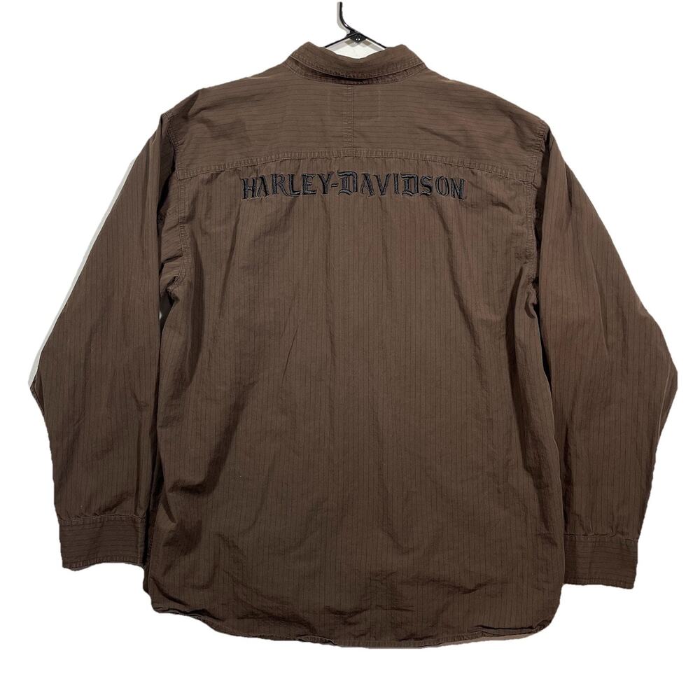 Harley Davidson Button Up Shirt XL Brown Pinstripe Long Sleeve